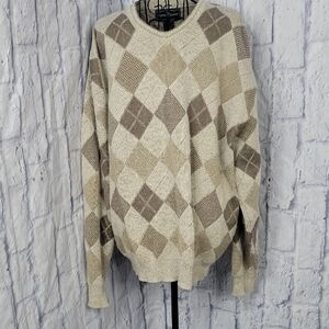 Fairway Sport Men's‎ Argyle Tan and Cream Crewneck Sweater Large